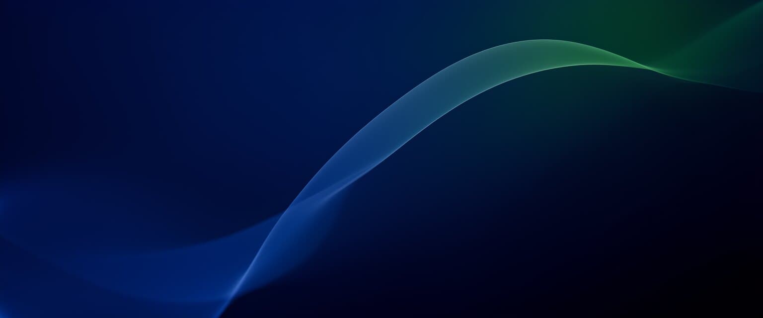 Saber abstract energy-wave hero, a blue ribbon rising with a green crest on deep navy